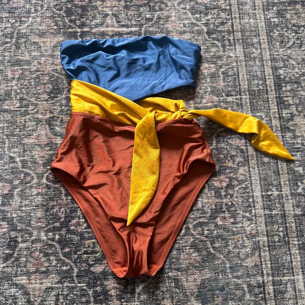 Zimmermann Colorblock Strapless One-Piece Swimsuit w/ Detachable Straps